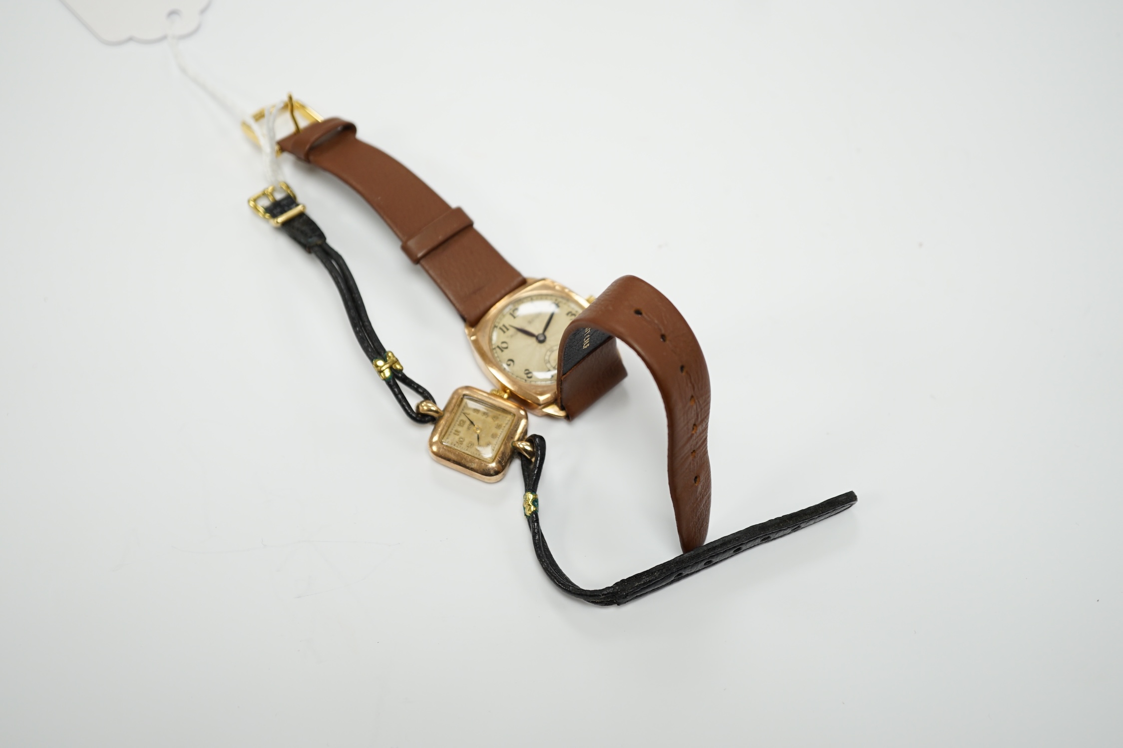 A gentleman's 9ct gold Royal manual wind wrist watch and a lady's yellow metal manual wind Trebe wrist watch.